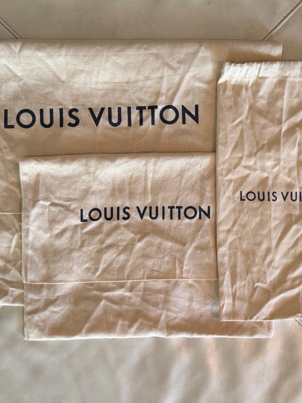 3 Authentic Louis Vuitton Dust Bags Cotton Foldover Drawstring